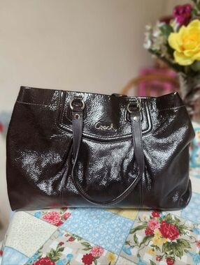 Coach Ashley Patent Leather Cross Body Satchel Shoulder Bag in Mahogany Brown